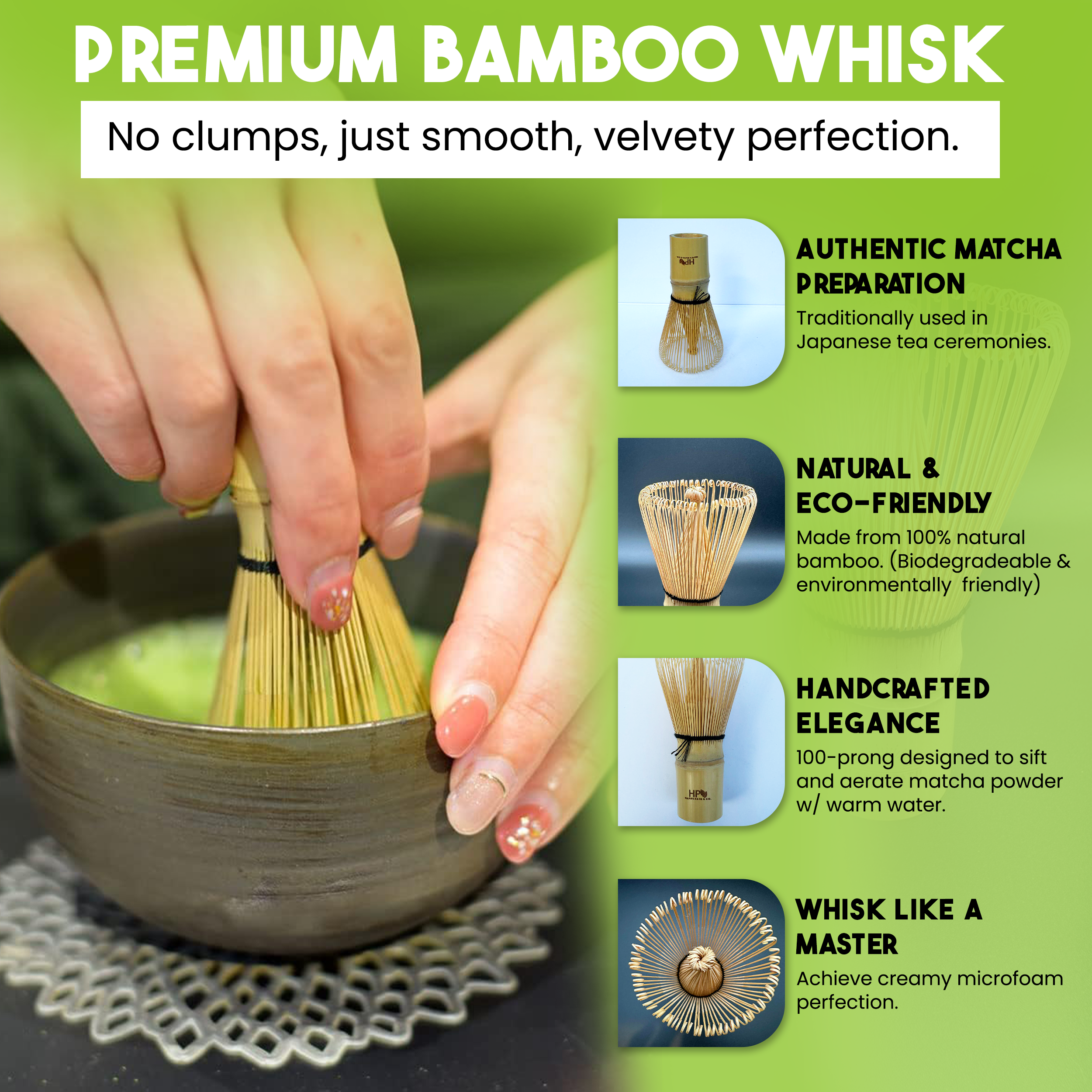 Matcha Whisk Set 2-Pack - Bamboo & Plastic Whisks for Tea & Milk