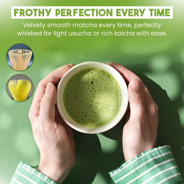 Matcha Whisk Set 2-Pack - Bamboo & Plastic Whisks for Tea & Milk