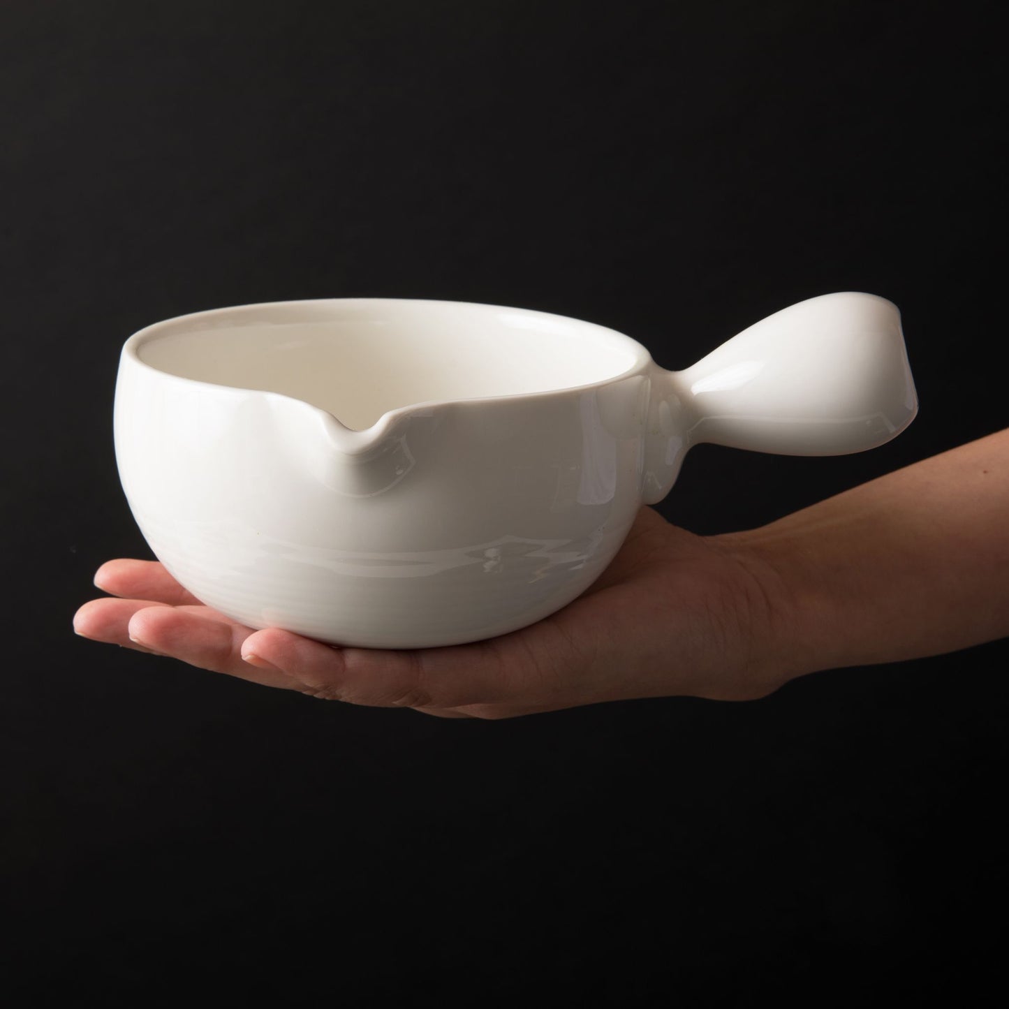 Matcha Set - front ceramic white matcha bowl with spout and handle