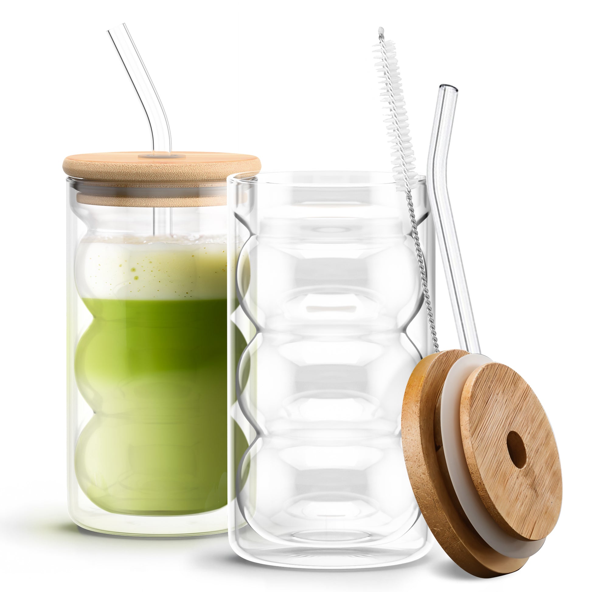 Glass tumbler - main - glass straws, bamboo lids