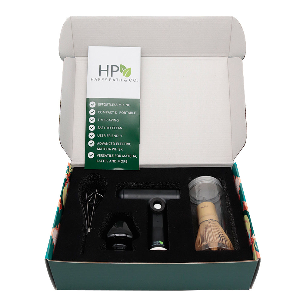 Electric Matcha Whisk Set (Black)  - Rechargeable Frother with Bamboo Whisk & Stand