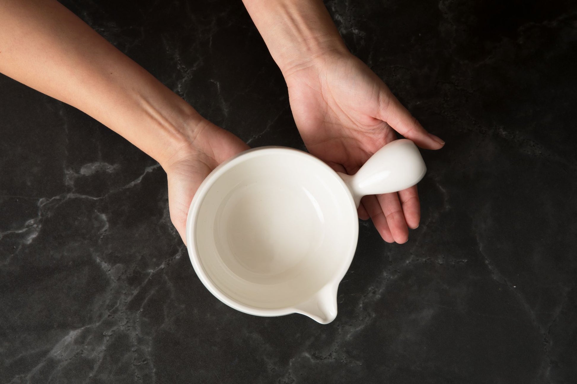 Matcha Set - Top ceramic white matcha bowl with spout and handle