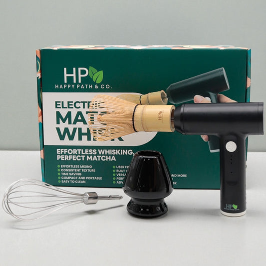 Electric Matcha Whisk Set (Black)  - Rechargeable Frother with Bamboo Whisk & Stand